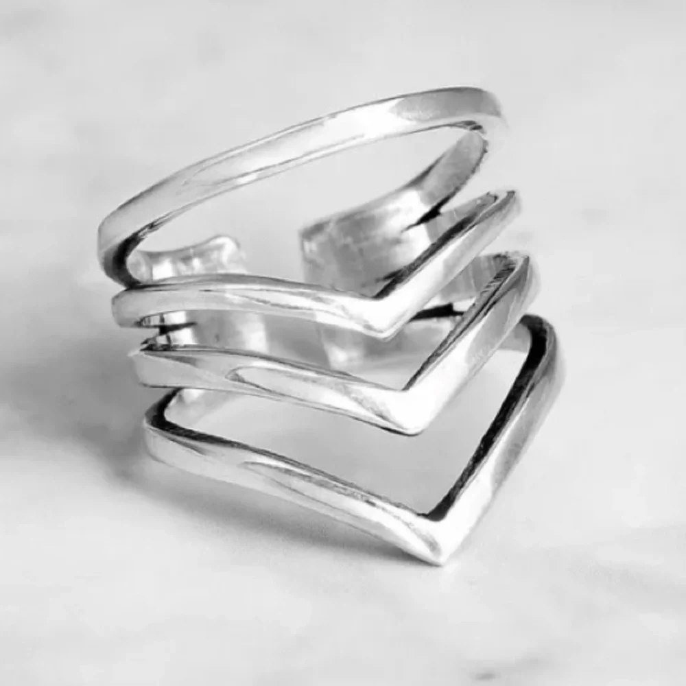 925 Sterling Silver Adjustable Triple Chevron Thumb/Index/POWAH WonderWo…